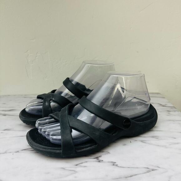 Crocs Meleen Cross Band Slide Sandals Black Women’s Size 7 - Picture 1 of 11